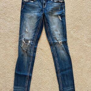 Miss Me Distressed Skinny Jeans - Dark Blue Wash